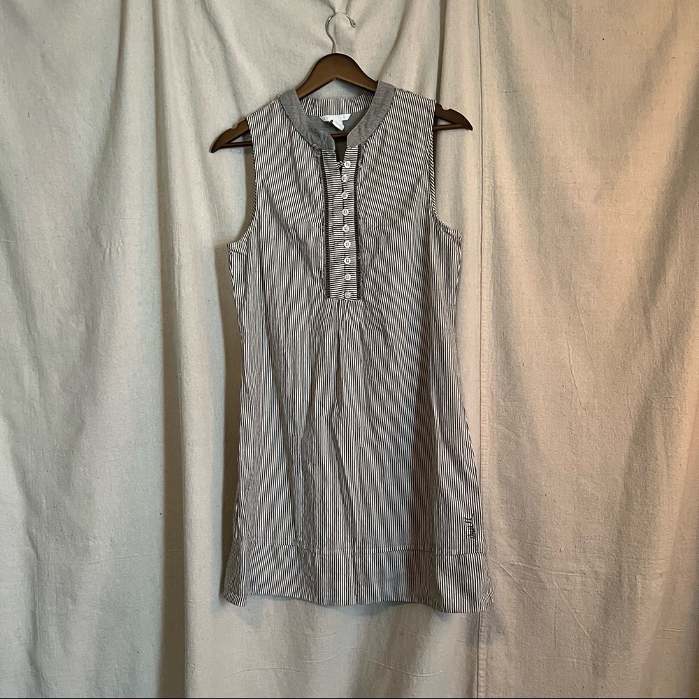 Gray and white striped shirt dress
